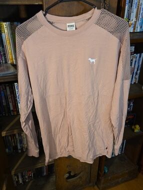 PINK Victoria's Secret Long Sleeve Mesh-Shoulder Tee - Dusty Rose